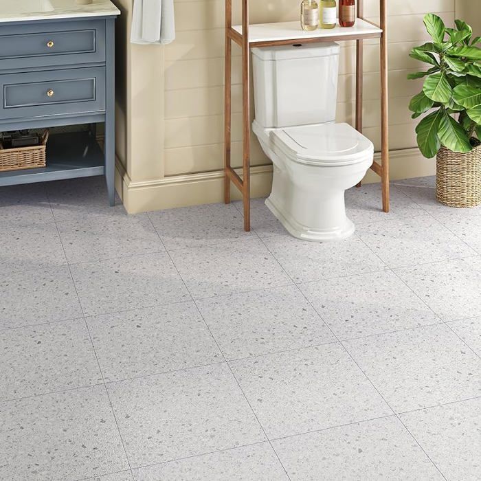 Baldosas adhesivas de PVC Livelynine, terrazo gris claro, baldosas para suelo de cocina, 30x30 cm, suelo de linóleo, 4 baldosas de terrazo gris claro