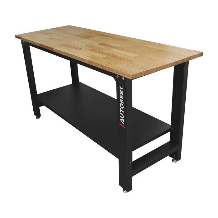Werkbank - Zwarte metalen werktafel - Houten blad - Afmetingen 1600x600x880 mm, 25 mm dik