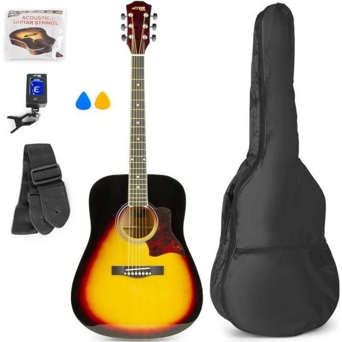 Violão acústico MAX SoloJam - Sunburst - Cordas de aço - Kit inicial completo