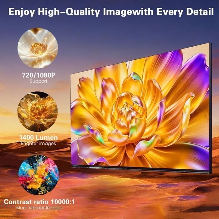[App intégrée] Vidéoprojecteur 4K 1080P, Mini Projecteur Portable Full HD 1080P 5G WiFi 6 BT 5.4 - Blanc