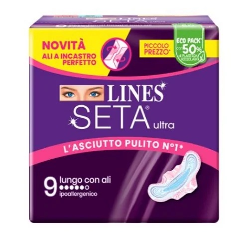 LINES Silk Ultra Absorbent Long Wings Dwct 9 Stück