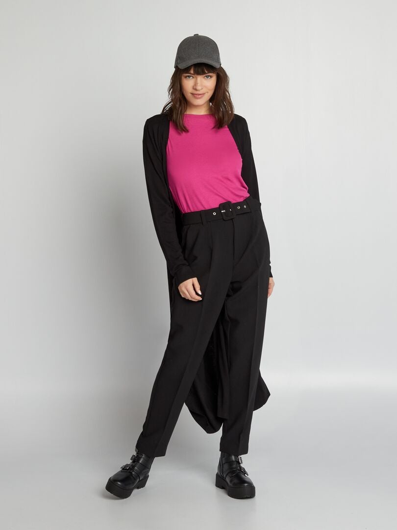 Camiseta de malha canelada elástica - rosa escuro
