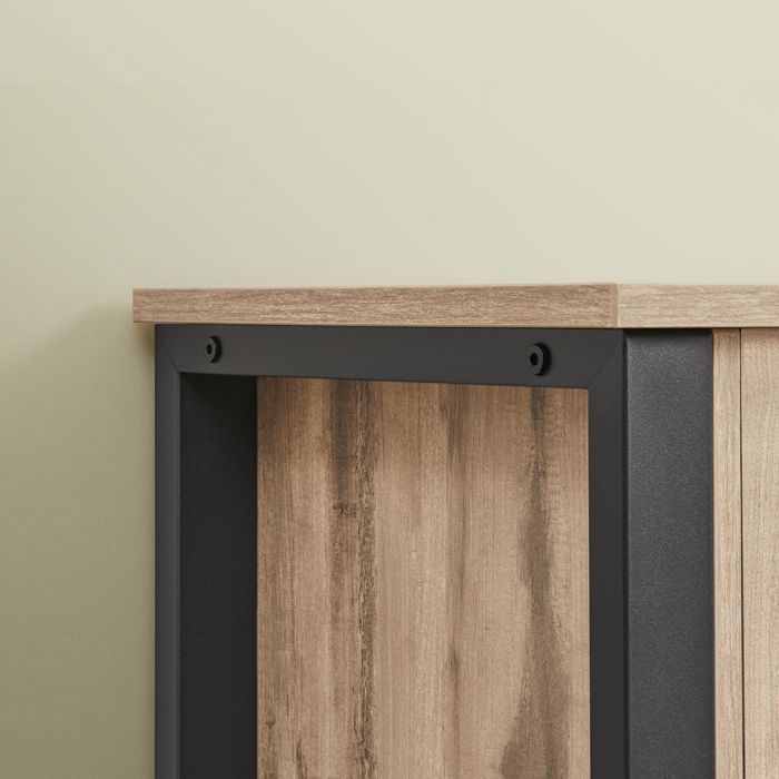 Mueble de almacenamiento con 3 puertas, 33 x 110 x 75 cm, estilo rústico, marrón y negro.