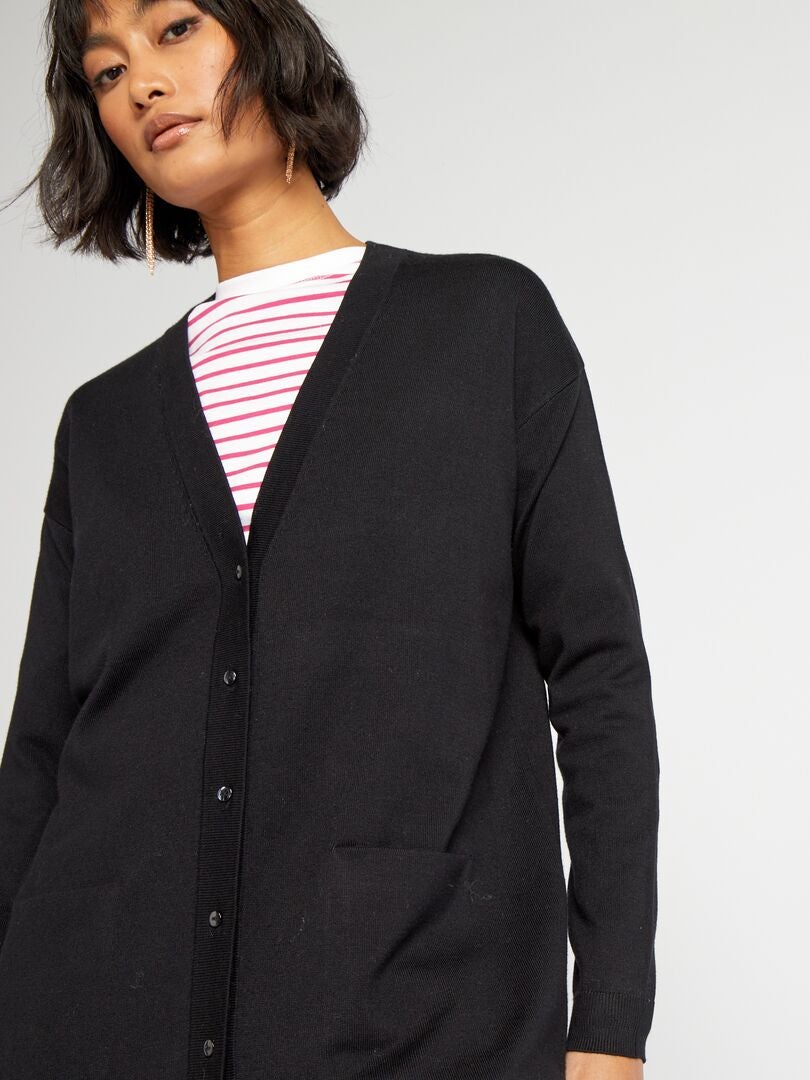 Lange cardigan met knopen - ZWART