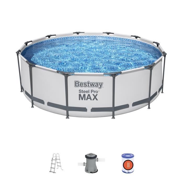 Kit de piscina tubular elevada BESTWAY Steel Pro Max™ - 366 x 100 cm - Redonda (Incluye filtro de cartucho y escalera de seguridad)