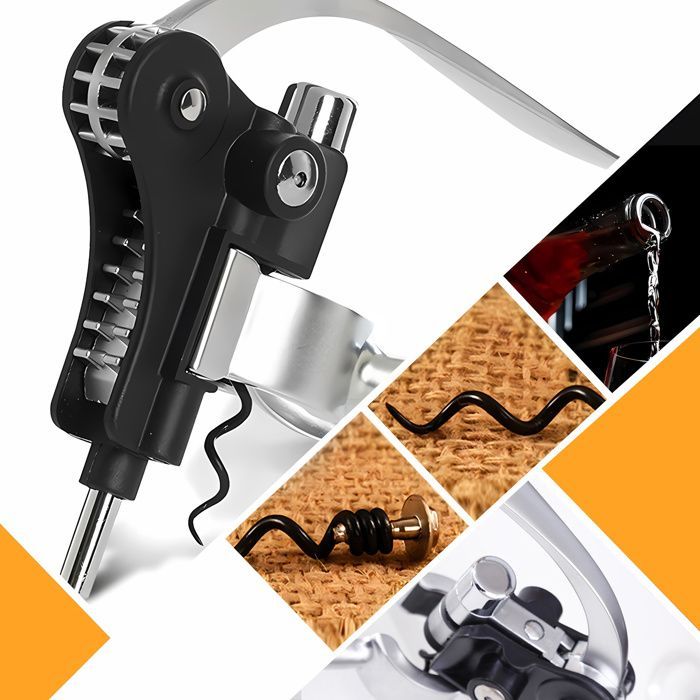 C Corkscrew - CULINOREA - 27x22x7.5 cm - Mahogany - 9 in 1 - Bottle opener - pourer - stopper - thermometer - drip-stopper, etc.