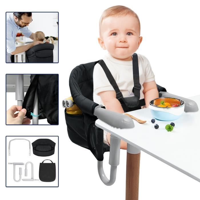 YRHOME Table Seat, Foldable Baby Seat, Infant Seat, High Chair with Storage Bag, Black