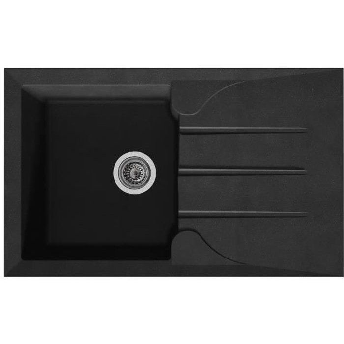 Fregadero de cocina empotrable STRADOUR, 1 cubeta + 1 escurridor, Aloa - Resina - 81 x 50 cm - Negro