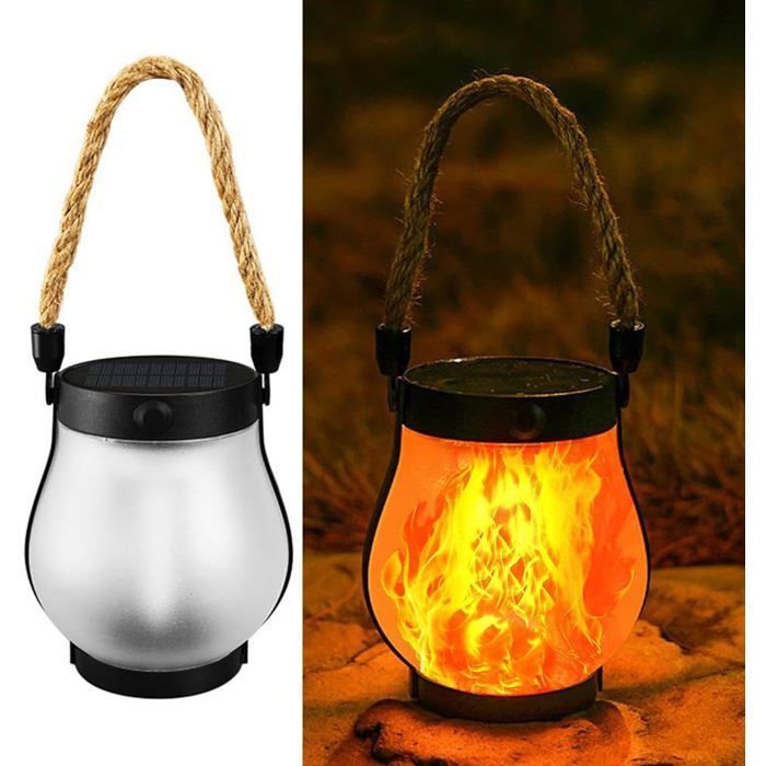 Lanternes solaires à flamme vacillante - Lanterne solaire à flamme dansante - Lampes d'extérieur - Capteur de lumière automatique -