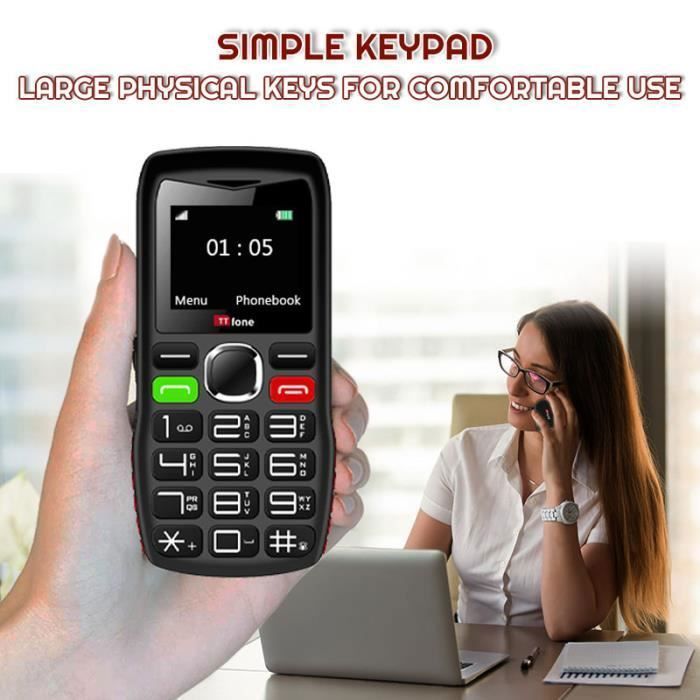 Téléphone portable TTfone TT880 avec gros boutons et bouton d'assistance SOS, Noir (avec câble USB)
