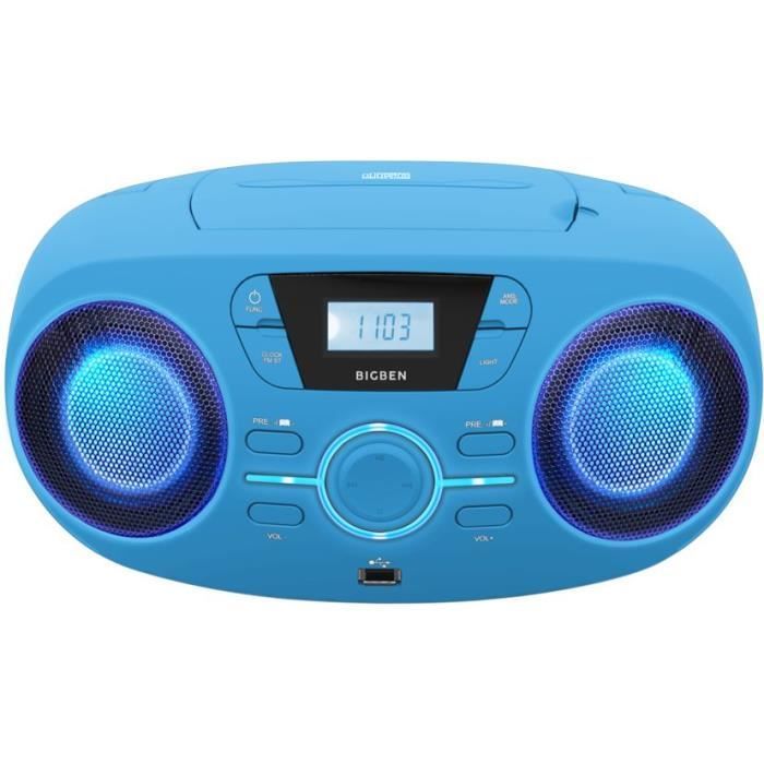 Leitor de CD portátil USB BIGBEN CD61BLUSB, azul + alto-falantes iluminados