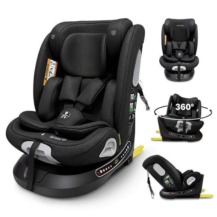 KITYTETY Siège Auto ISOFIX LATCH 360° rotatif 40-150 cm, I-SIZE R129/04 - Gr 0+/1/2/3, SIP Protection, Inclinable réglable - Noir