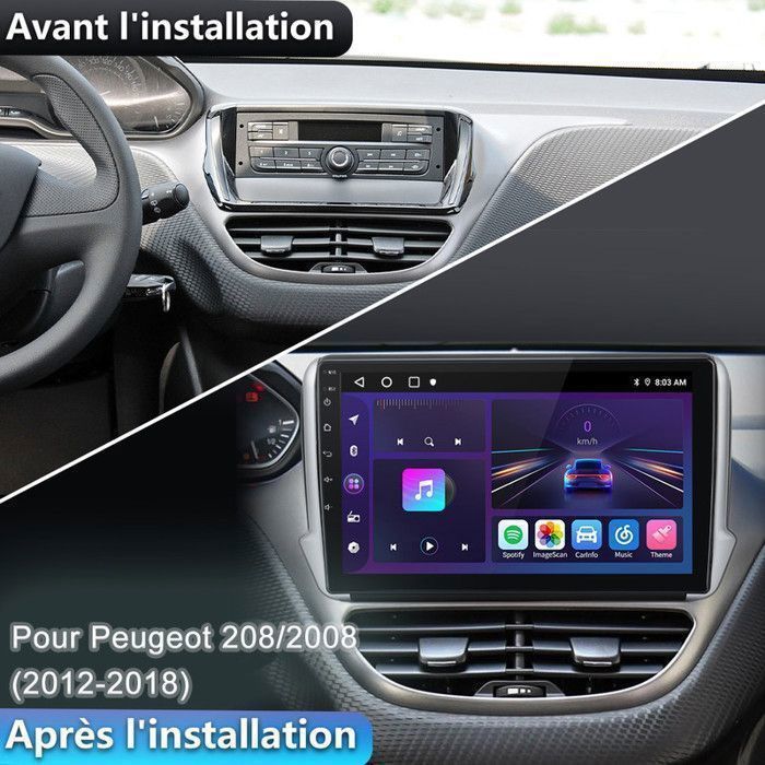 AWESAFE Android 13 Autoradio (2 GB RAM + 32 GB Speicher) für Peugeot 2008 (2013–2020) mit 10-Zoll-Touchscreen, GPS, Bluetooth, FM-Radio, SD-Kartenleser und RDS