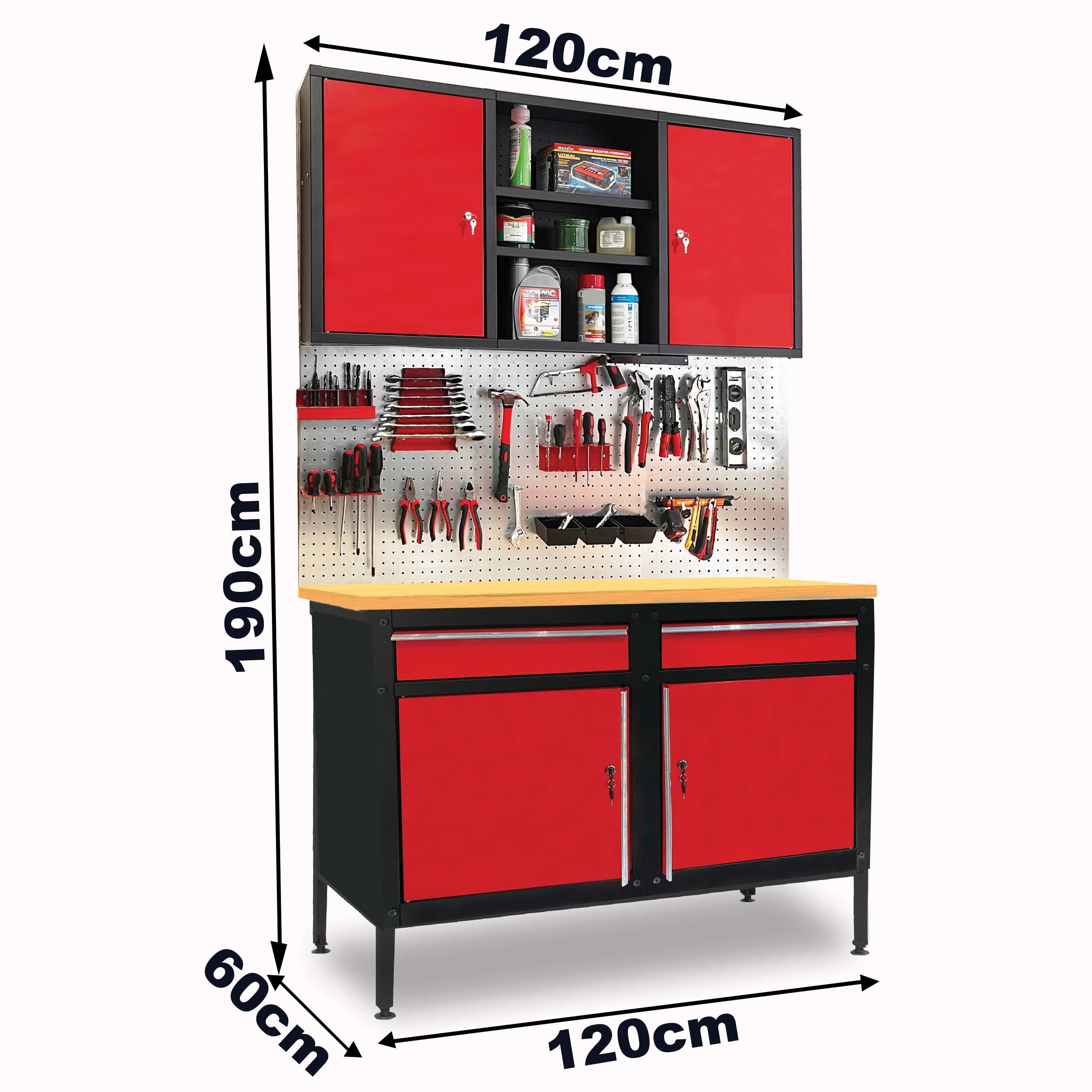 Atelier complet modulable - DEFPRO - Etabli et armoire murale - 190 cm - Structure acier - Jusqu'à 150kg - Pieds réglables