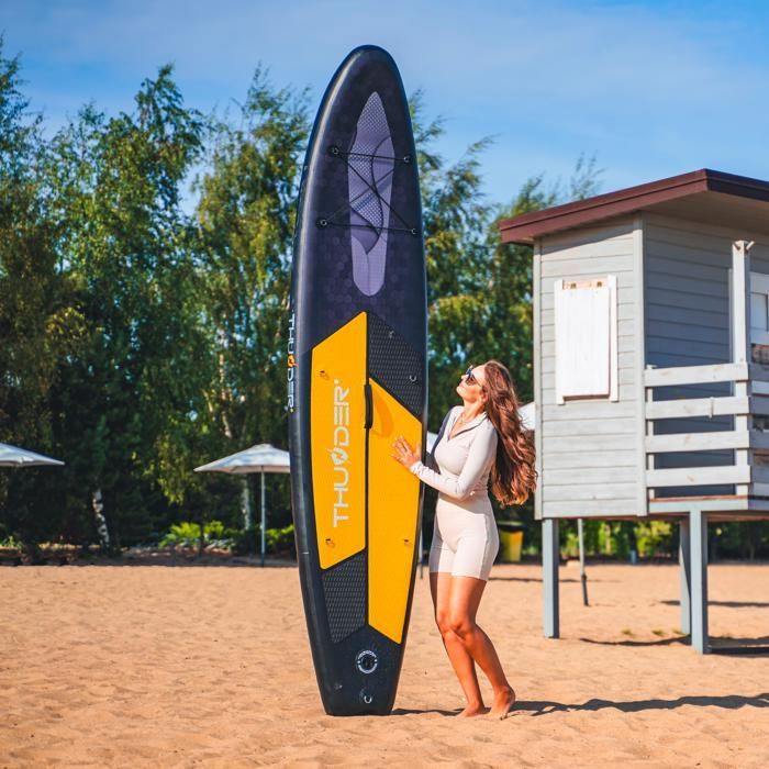 Tabla de paddle surf hinchable THUNDER® para travesías | Accesorios completos | 320 cm | PVC | Estilo RAVEN | Negro