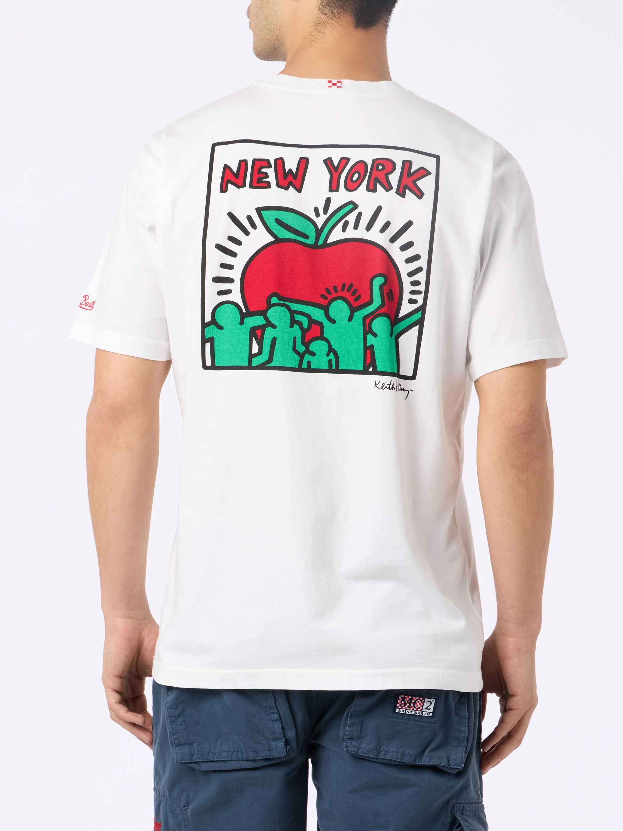 T-shirt da uomo in cotone con stampa fronte e retro del disegno Keith