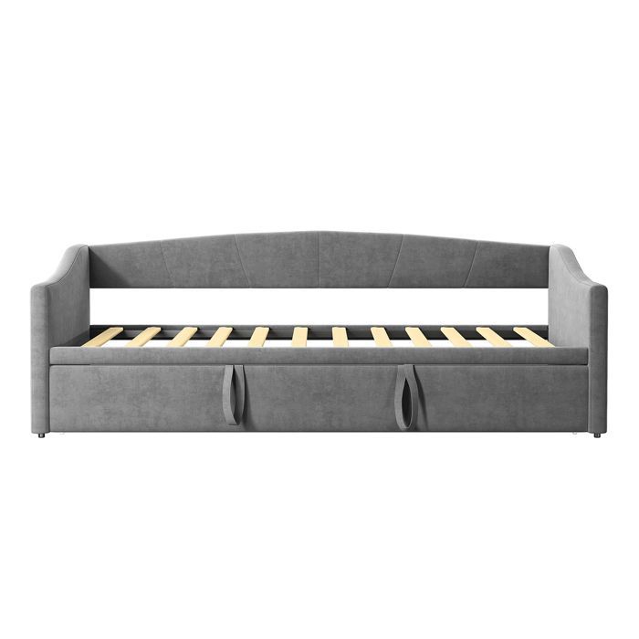 Sofá convertible de 90x200 cm - Terciopelo gris - Mecanismo hidráulico - 2 plazas - Capacidad de carga de 300 kg