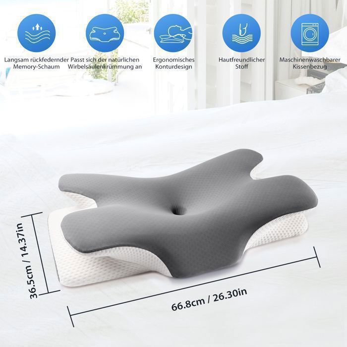 Almohada ergonómica de espuma viscoelástica MULISOFT P-105 | Soporte cervical | Tejido transpirable de seda helada | Máximo confort - Gris