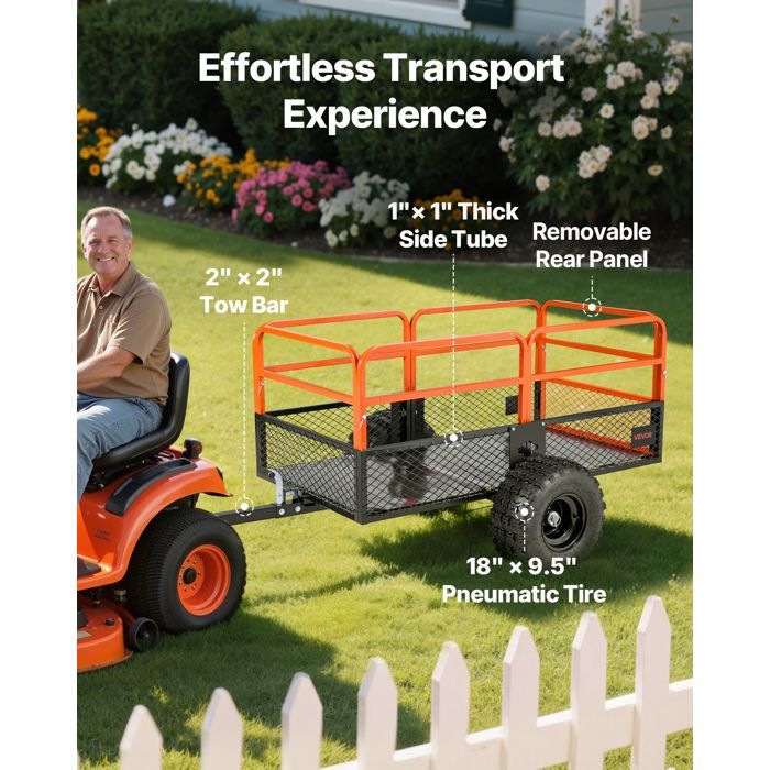 Remolque basculante VEVOR 793L - Remolque de acero para tractor cortacésped - Capacidad de carga de 800,6 kg