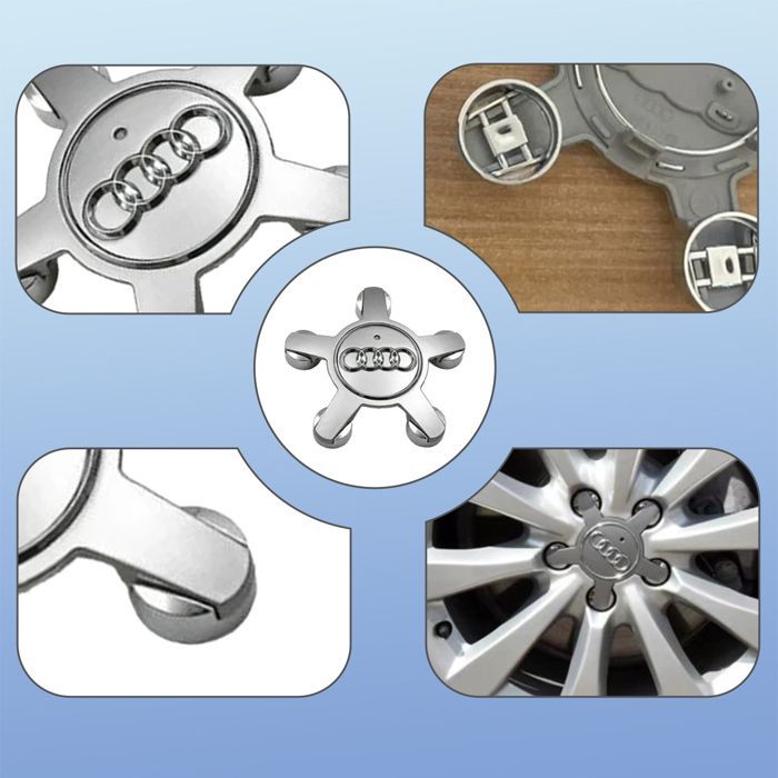 Juego de 4 tapacubos con emblema para rueda 4f0601165 N, para embellecedores de rueda de 135 mm para Audi (plateado) Etiqueta