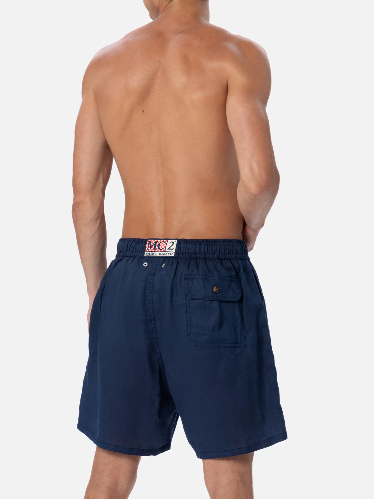 Gustavia mid-length marineblauwe linnen zwemkleding