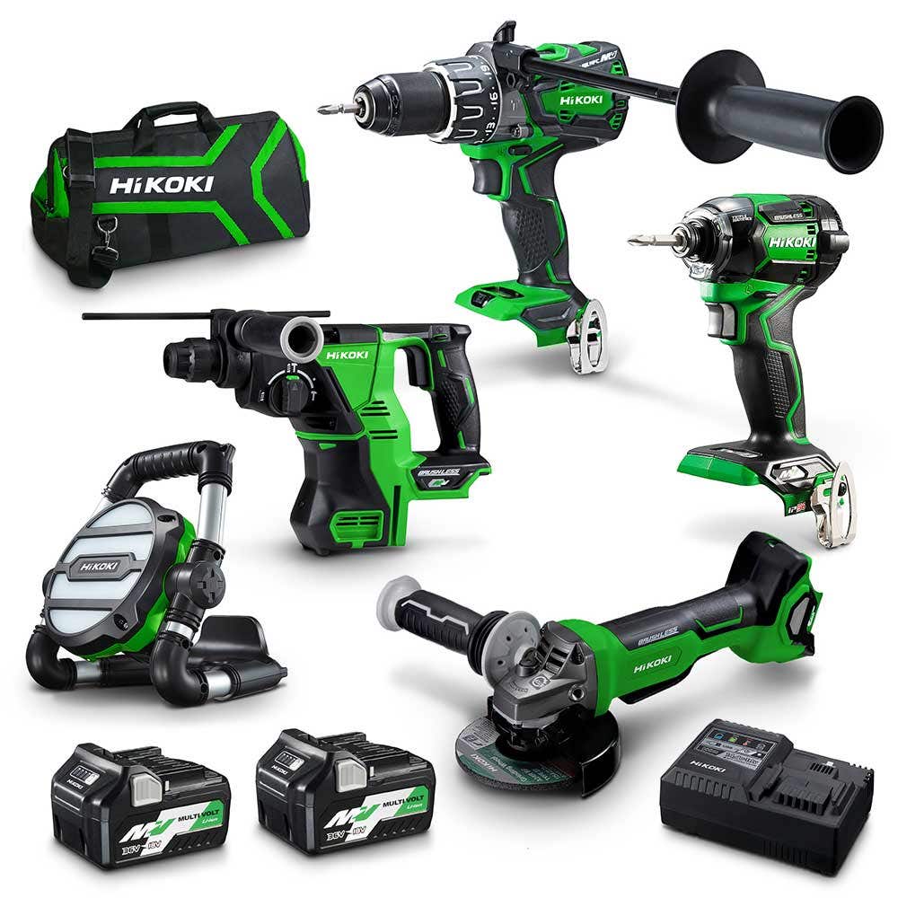 HIKOKI 36V Multivolt Brushless 5-teiliges 2 x 2,5Ah/5,0Ah Kombi-Kit KC36D5A2(HRZ)