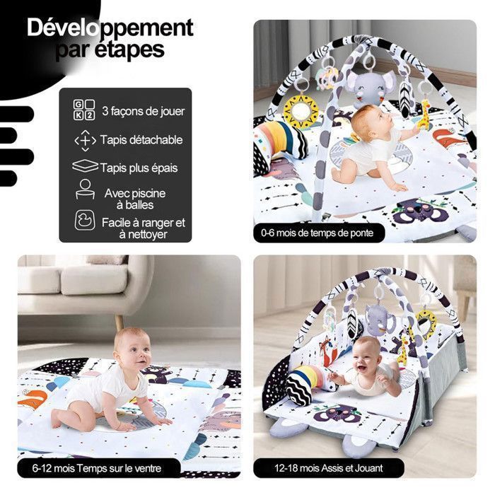 Tapis d'Éveil Bébé, 2 en 1, Éducatif, Parc enfant, De la Naissance, Chambre Bébé, Avec accessoires