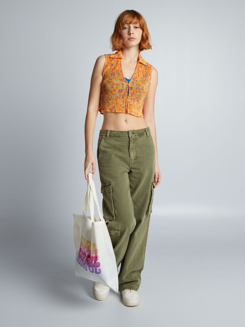 Top cropped com estampa floral - Laranja