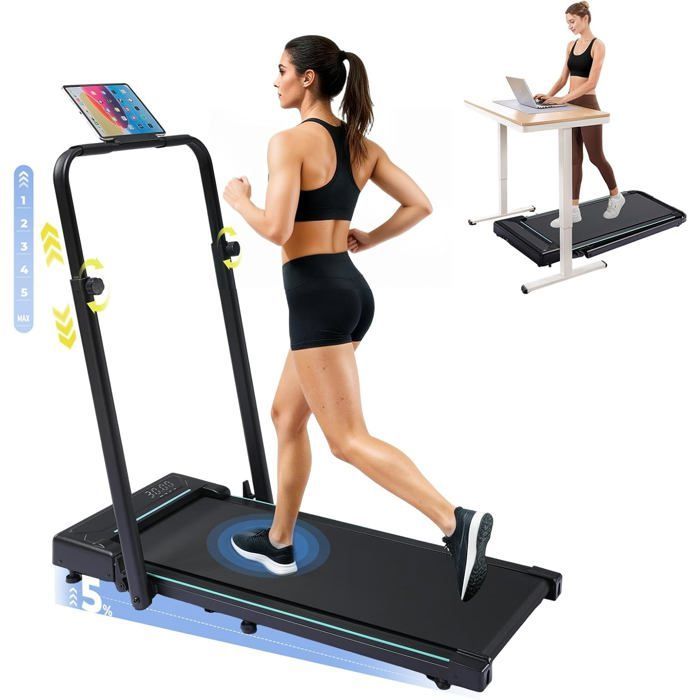 Cinta de correr plegable con pantalla LED y mando a distancia, reposabrazos ajustables, motor de 2,5 CV para fitness en casa - Verde