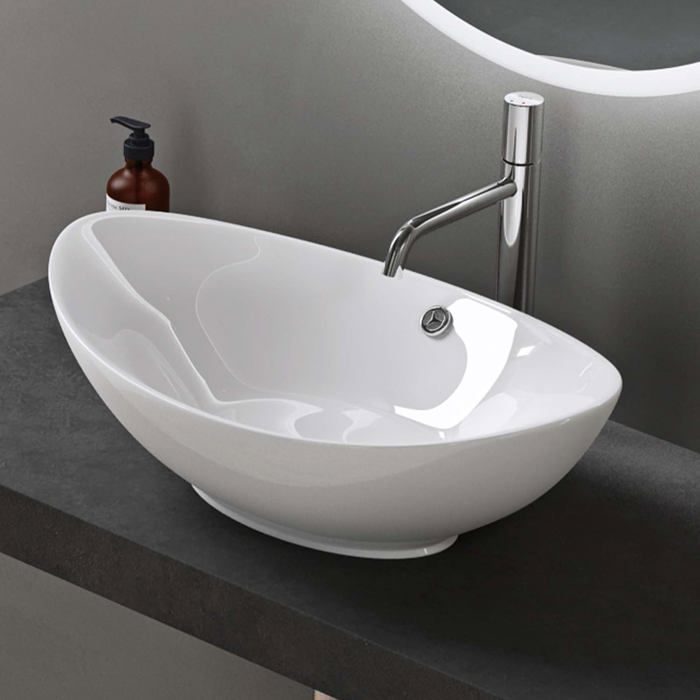 Lavabo de encimera blanco de 59 cm con lavamanos, Doporro Brussels818, 59x38x19cm