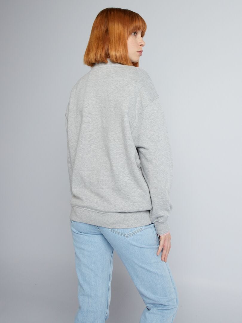 Bedrukte fleece sweater - GRIJS
