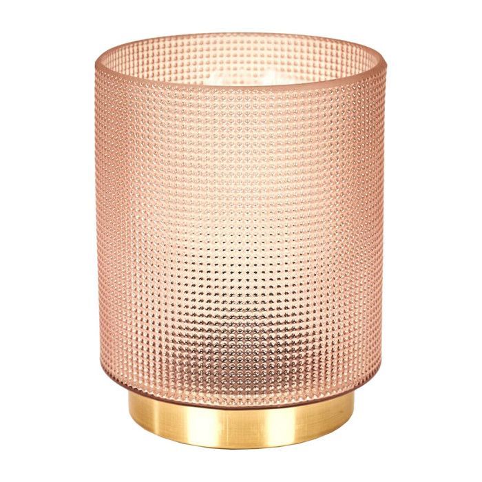 Lámpara de mesa de cristal ahumado rosa repujado con base dorada - LORI