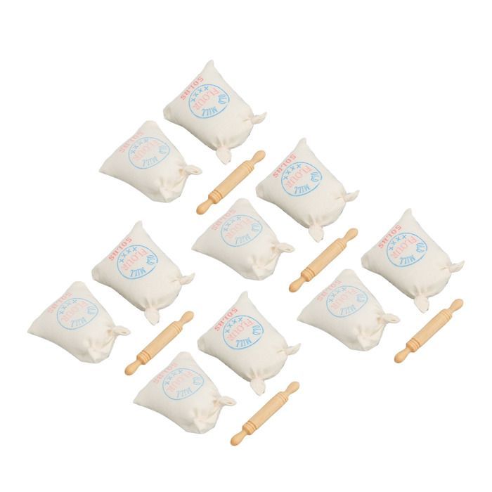 Set van 5 miniatuur meelzakjes voor poppenhuis, deegroller, speelgoedkeukentje voor poppenhuis, enz.