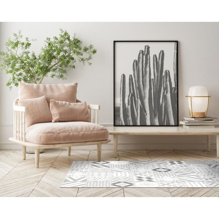 Tapis Vinyle - Panorama - Carreaux Ciments Love - Gris - 40x80 cm - Résistant et Économique