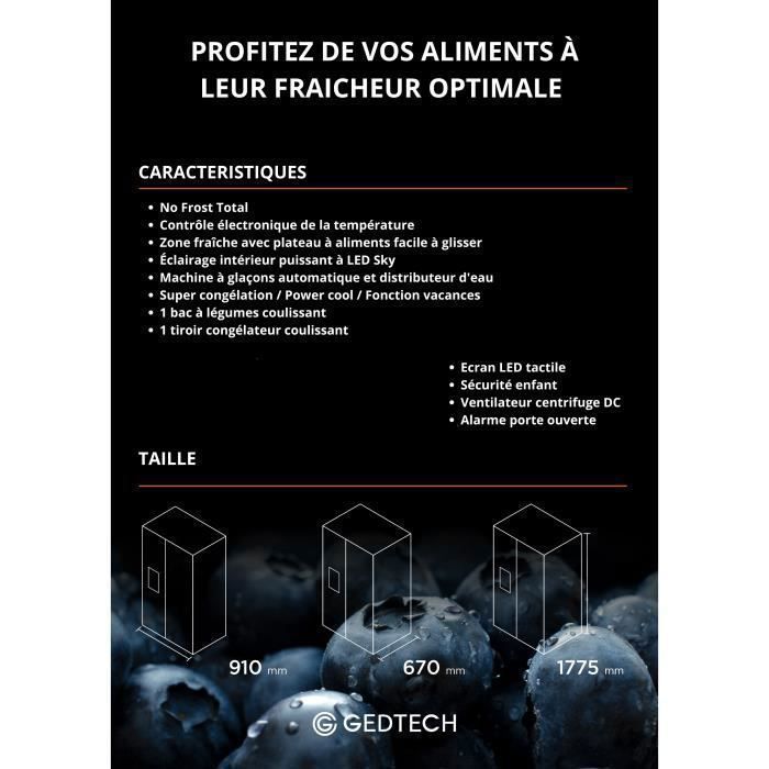 GEDTECH GSBSA513IX Side-by-Side American Refrigerator 513L - Water Dispenser and Automatic Ice Maker - Stainless Steel
