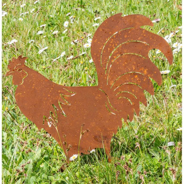Décors de jardin en métal poule + coq (lot de 2)