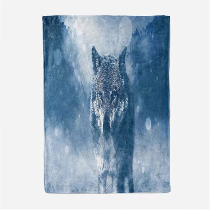 Manta de franela polar a cuadros 3D, cubrecama, manta para sofá, apta para adultos y niños, Lobo Azul, 130x150cm
