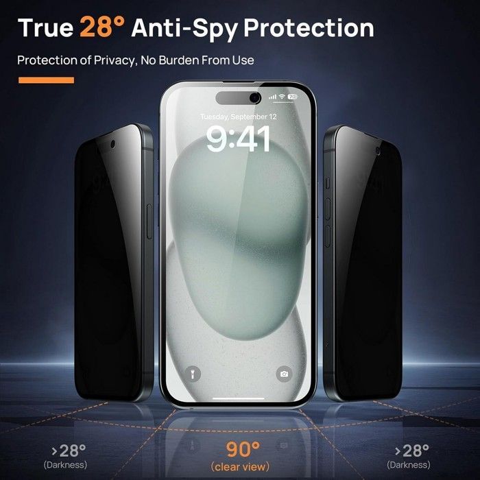 Coque pour iphone 15 et 2 vitres anti espion 2x verre caméra compatible magsafe noir hd