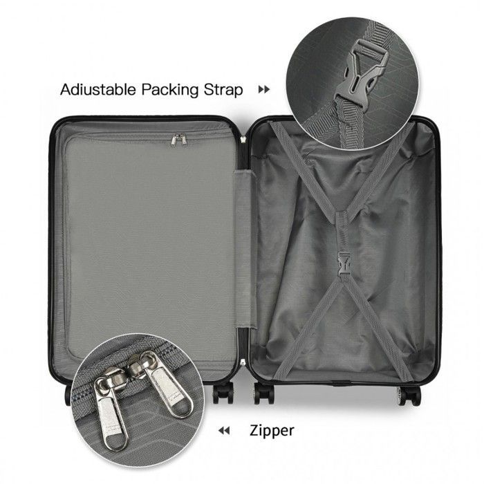 Kono Valise Cabine 51.5x38x21cm Légère Rigide Bagages Cabine en ABS Petite Valise de Voyage avec 4 roulettes et Serrure TSA, Noir