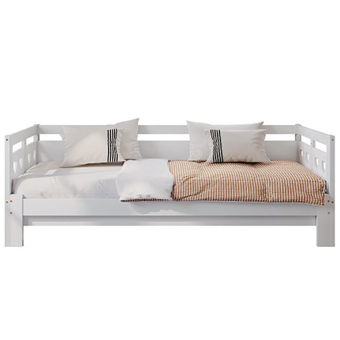 Cama de adulto, sofá cama, cama extraíble de 90x190 cm de pino macizo con segunda cama y estructura enrollable, cama en forma de corazón, blanca.