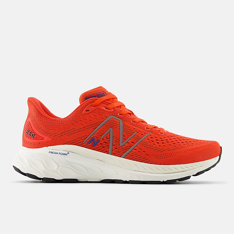 Fresh Foam X 860v13 pentru bărbați - Neo Flame cu finisaj metalic argintiu închis și agat albastru
