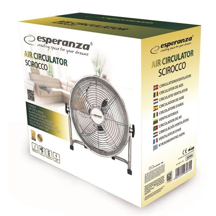 Fan - ESPERANZA - Scirocco 12'' - Chrome - 30 cm - Adjustable and tiltable head