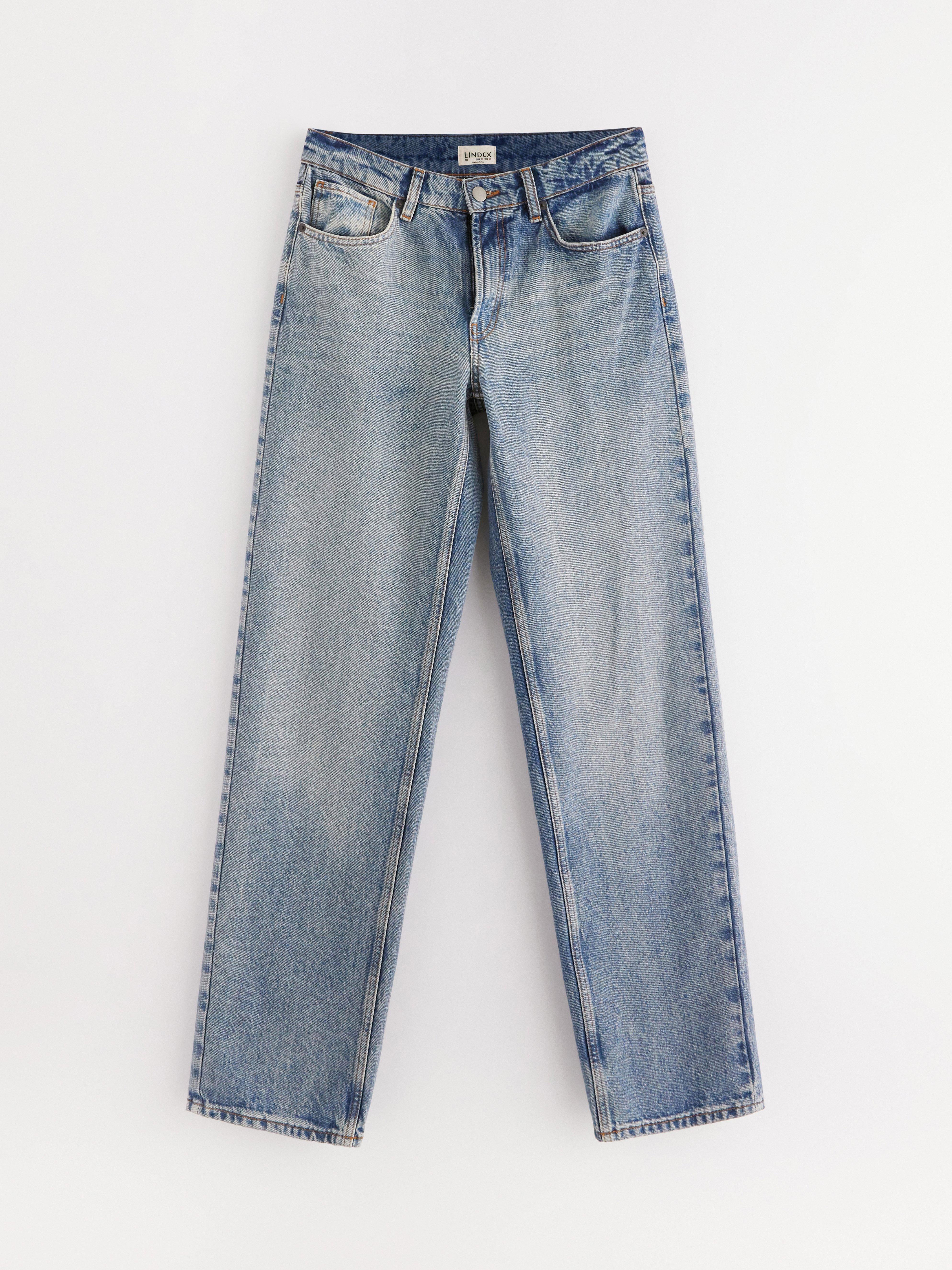 Calça jeans reta Sia extra longa, azul denim.