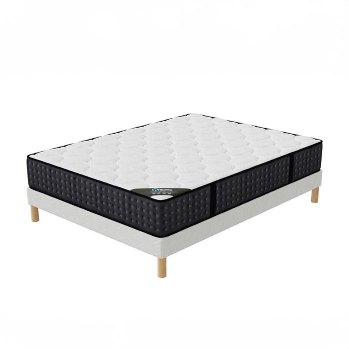 Base de cama + colchón COSMOS de 140x190 cm, altura 26 cm, espuma Techno Foam de alta densidad, confort equilibrado, 4 patas incluidas.