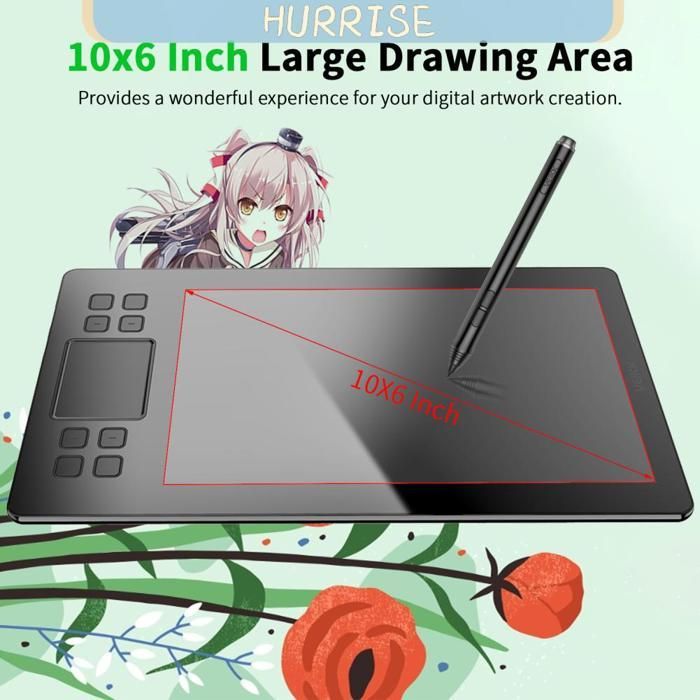 Tbest VEIKK A50 animatietablet, 10 x 6 inch grafisch tekentablet, groot actief oppervlak, 8 sneltoetsen, zwart