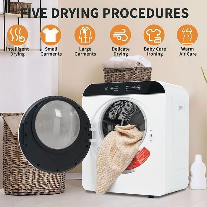 Compact tumble dryer, 3 kg capacity, 830 W, 6 programs, UV/high temperature sterilization, 10–180 min timer, wall-mounted, energy class G