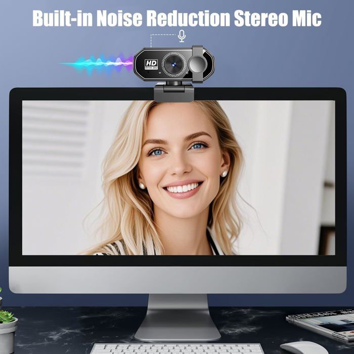 Cámara web para PC Full HD 1080P con micrófono, cámara USB Plug and Play giratoria de 360° para vídeo y grabación.