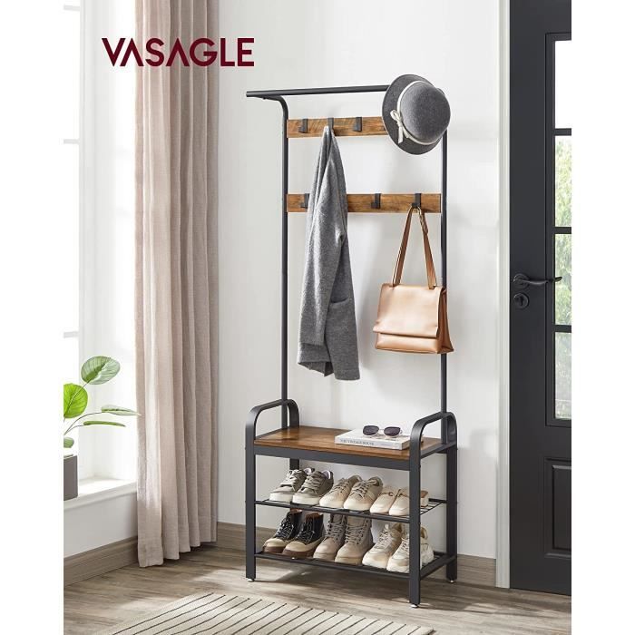 Vestiaire, Meuble d’Entrée avec Étagère Chaussures - VASAGLE - HSR040B41 - Marron Châtaigne et Noir