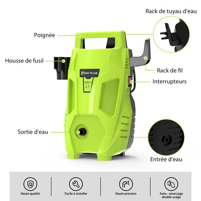1800W High Pressure Washer, with adjustable nozzle from 0 to 180°, 7m High Pressure Hose, Ideal for Home, Garden and Car