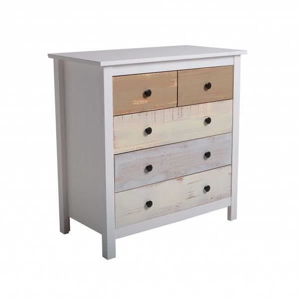 Commode 79x40x80cm Betty Colorée avec 5 tiroirs en Blanc et tiroirs multicouleurs,VS VENTA-STOCK